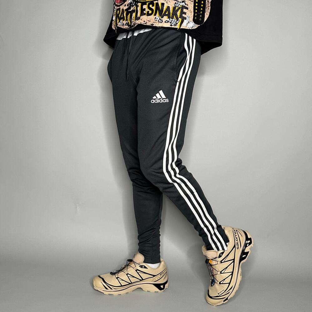 Vintage Y2K Adidas Sweatpants Mens S Slim Grey White Stripes Polyester Joggers